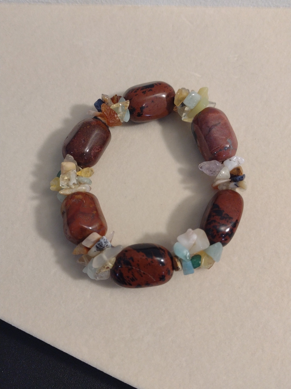 Multicolor Natural Stone Stretch Bracelet with Red Jasper Beads